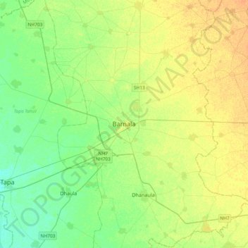 Mapa topográfico Barnala, altitud, relieve