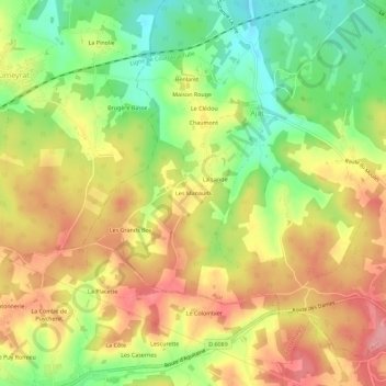Mapa topográfico Les Manauds, altitud, relieve