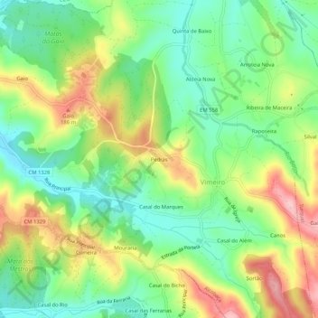 Mapa topográfico Pedras, altitud, relieve