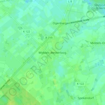 Mapa topográfico Middels-Westerloog, altitud, relieve