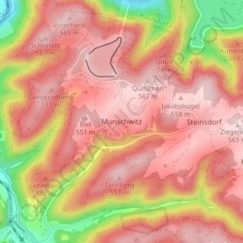 Mapa topográfico Munschwitz, altitud, relieve