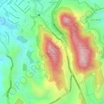 Mapa topográfico Cerro Churuquella, altitud, relieve