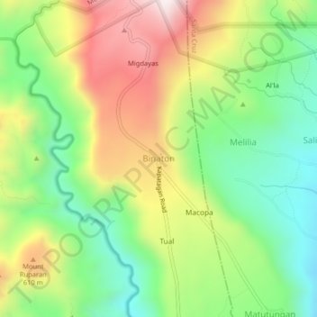 Mapa topográfico Binaton, altitud, relieve