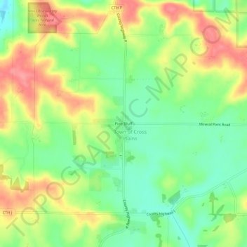 Mapa topográfico Pine Bluff, altitud, relieve