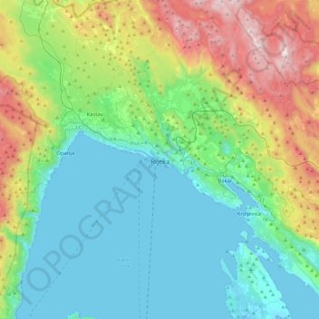 Mapa topográfico Rijeka, altitud, relieve