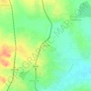 Mapa topográfico Atevelle, altitud, relieve