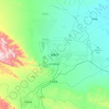 Mapa topográfico Jinchang, altitud, relieve