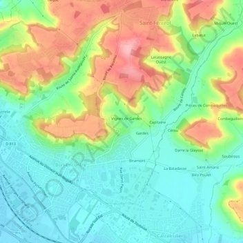Mapa topográfico Gamet, altitud, relieve