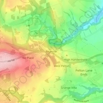 Mapa topográfico Beamish, altitud, relieve