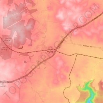 Mapa topográfico Marulan, altitud, relieve