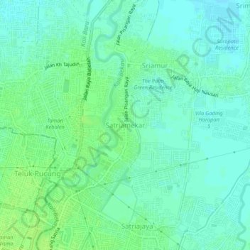 Mapa topográfico Satriamekar, altitud, relieve