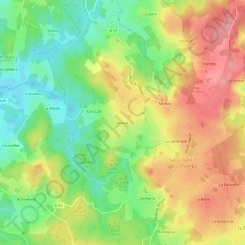 Mapa topográfico Pétillat, altitud, relieve