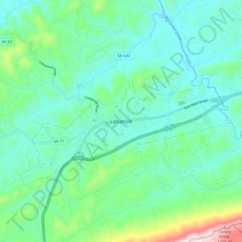 Mapa topográfico Lebanon, altitud, relieve
