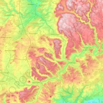 Mapa topográfico Seitingen-Oberflacht, altitud, relieve