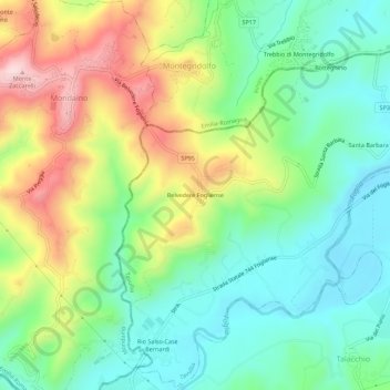 Mapa topográfico Belvedere Fogliense, altitud, relieve