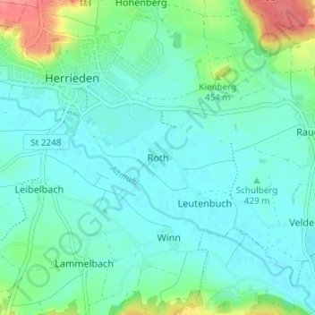 Mapa topográfico Roth, altitud, relieve