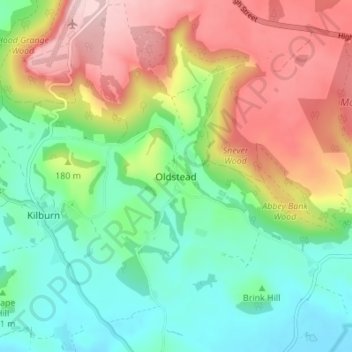 Mapa topográfico Oldstead, altitud, relieve