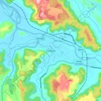 Mapa topográfico Chiplun, altitud, relieve