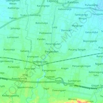 Mapa topográfico Pegandon, altitud, relieve