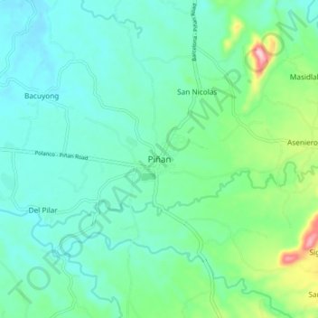 Mapa topográfico Piñan, altitud, relieve