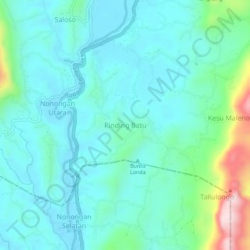 Mapa topográfico Rinding Batu, altitud, relieve
