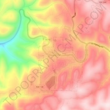 Mapa topográfico Cloudcroft, altitud, relieve