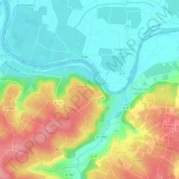 Mapa topográfico Machin, altitud, relieve