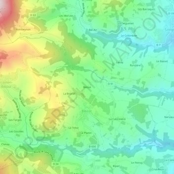 Mapa topográfico Biesse, altitud, relieve
