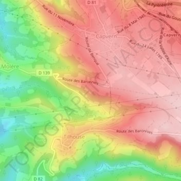 Mapa topográfico Estampe, altitud, relieve