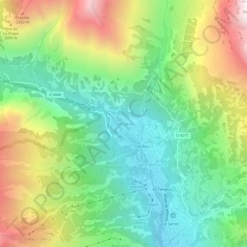 Mapa topográfico Les Claux, altitud, relieve