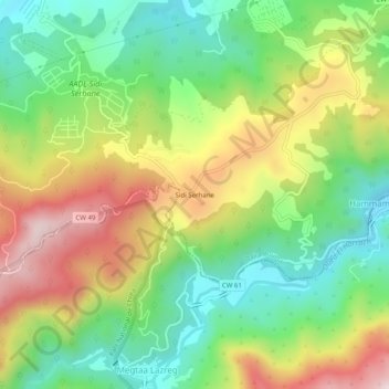 Mapa topográfico Sidi Serhane, altitud, relieve