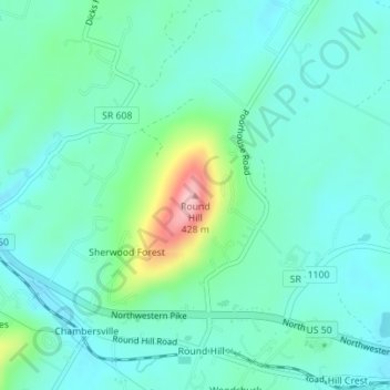 Mapa topográfico Round Hill, altitud, relieve