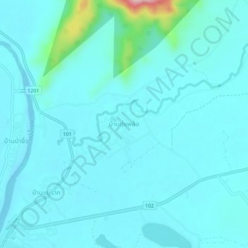 Mapa topográfico Ban Thung Phlo, altitud, relieve