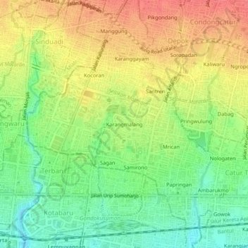 Mapa topográfico Karangmalang, altitud, relieve