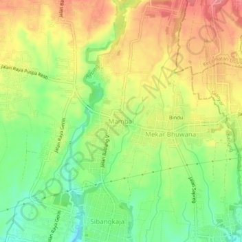 Mapa topográfico Mambal, altitud, relieve