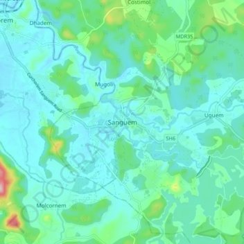Mapa topográfico Sanguem, altitud, relieve