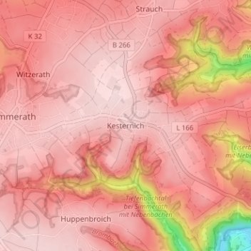 Mapa topográfico Kesternich, altitud, relieve
