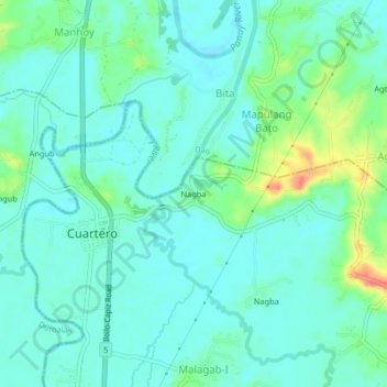 Mapa topográfico Nagba, altitud, relieve