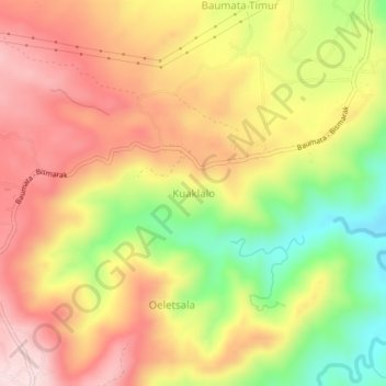 Mapa topográfico Kuaklalo, altitud, relieve