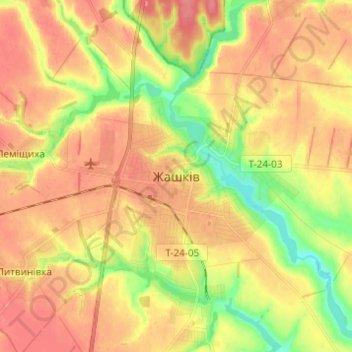 Mapa topográfico Zhashkiv, altitud, relieve