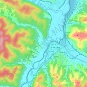 Mapa topográfico Matijevići, altitud, relieve