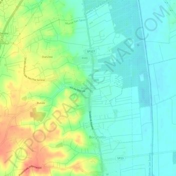 Mapa topográfico Alberoro, altitud, relieve
