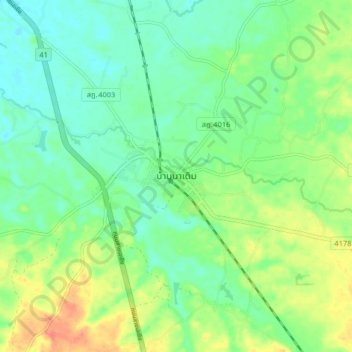 Mapa topográfico Ban Na Doem, altitud, relieve