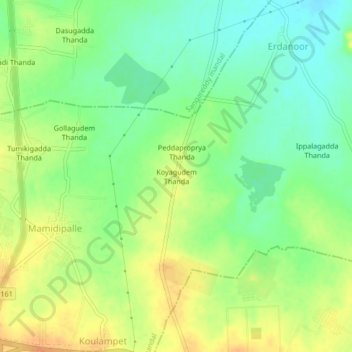 Mapa topográfico Koyagudem Thanda, altitud, relieve