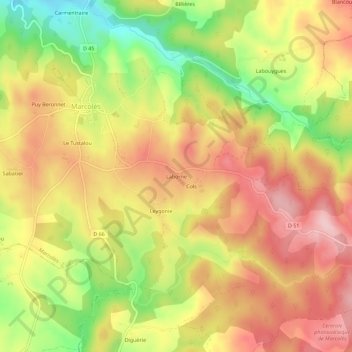 Mapa topográfico Laborne, altitud, relieve