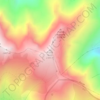 Mapa topográfico Punta Razil, altitud, relieve