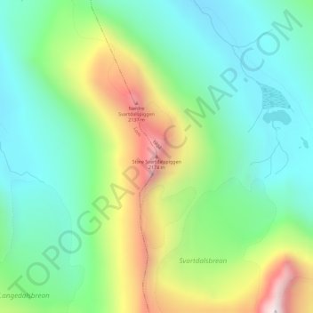 Mapa topográfico Store Svartdalspiggen, altitud, relieve