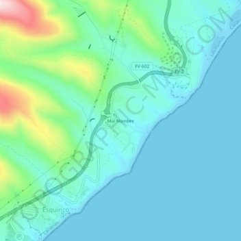 Mapa topográfico Mal Nombre, altitud, relieve