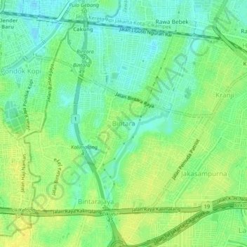 Mapa topográfico Perumahan Bintara, altitud, relieve
