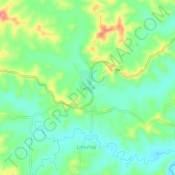 Mapa topográfico Gapok, altitud, relieve